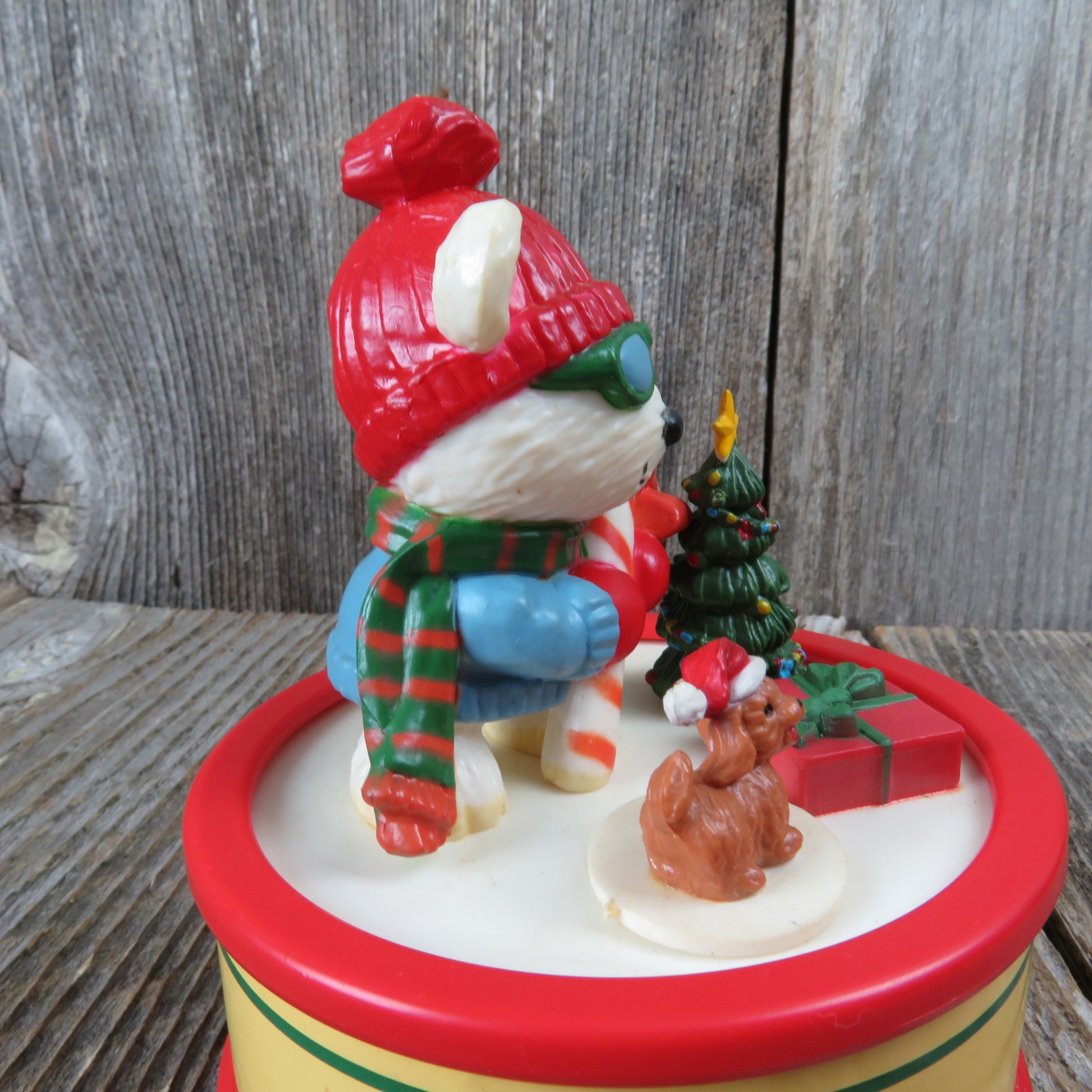 Vintage Christmas Music Box Seymour Mann Motion Musicals 1991 Polar Bear Dog - At Grandma's Table