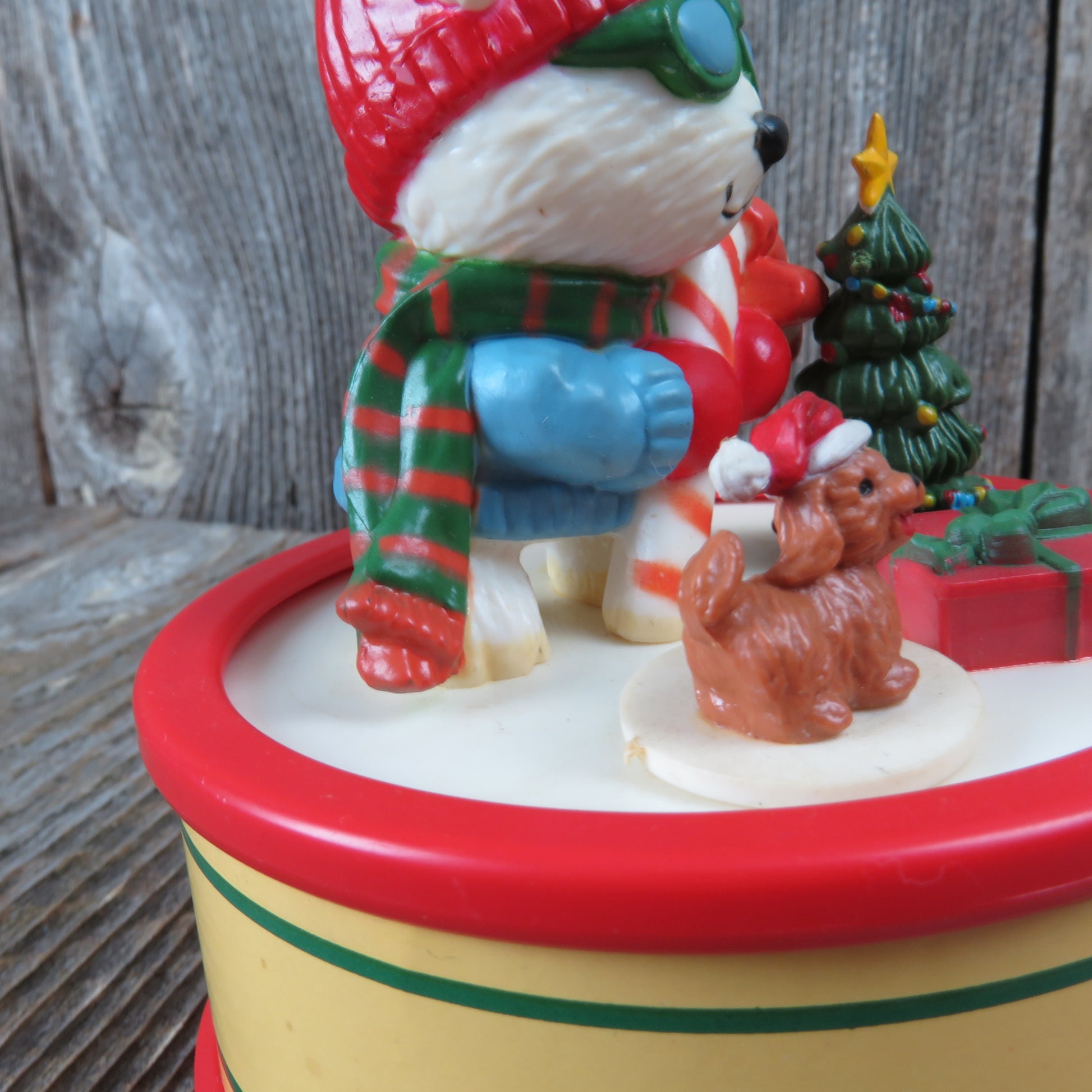 Vintage Christmas Music Box Seymour Mann Motion Musicals 1991 Polar Bear Dog - At Grandma's Table