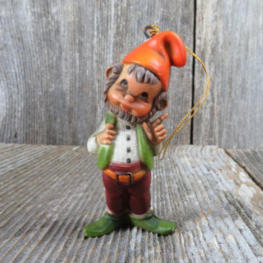 Vintage Elf or Gnome Christmas Ornament 1983 Bradford Hard Plastic - At Grandma's Table