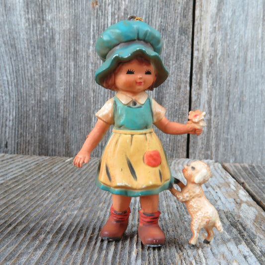 Vintage Girl with Lamb Holding Flower Christmas Ornament 1983 Bradford 7412 - At Grandma's Table