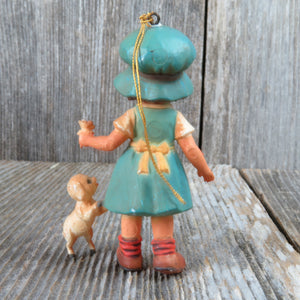 Vintage Girl with Lamb Holding Flower Christmas Ornament 1983 Bradford 7412 - At Grandma's Table