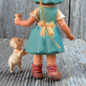 Vintage Girl with Lamb Holding Flower Christmas Ornament 1983 Bradford 7412 - At Grandma's Table