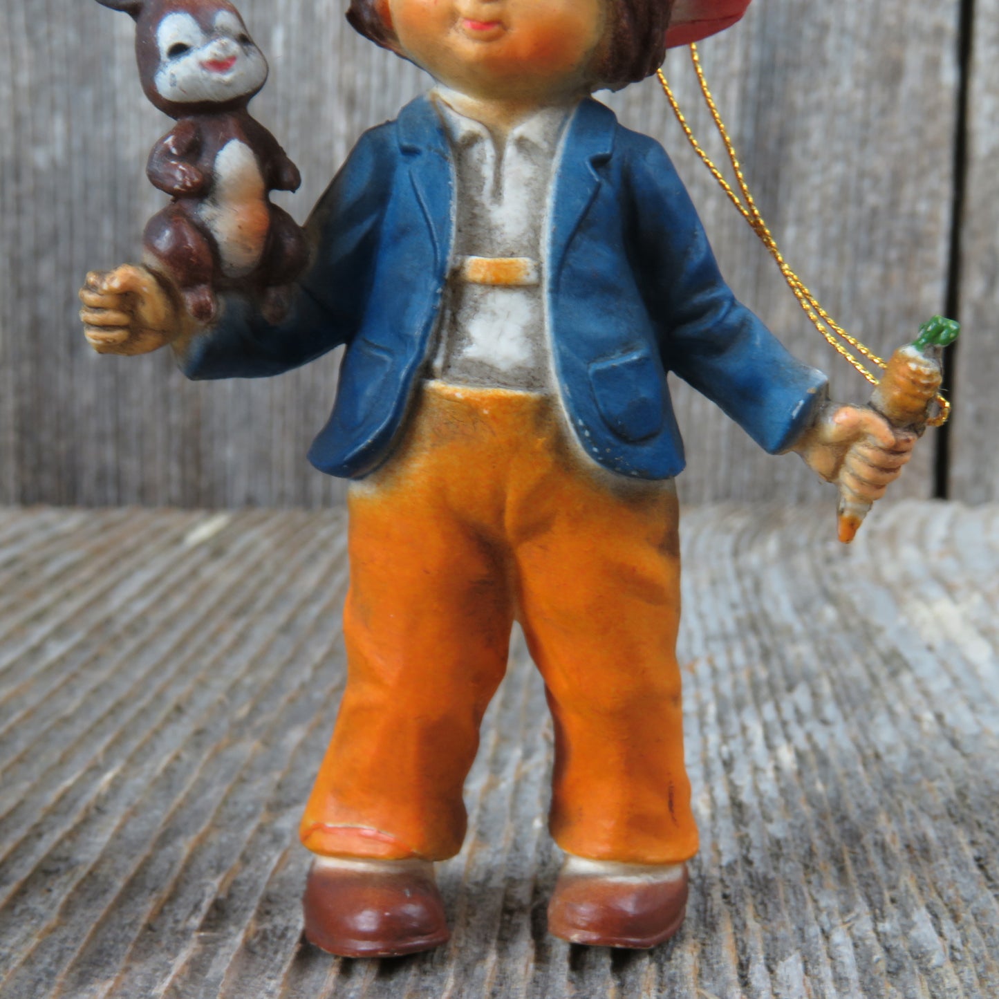 Vintage Boy with Bunny Rabbit and Carrot Christmas Ornament 1983 Bradford 7412 - At Grandma's Table