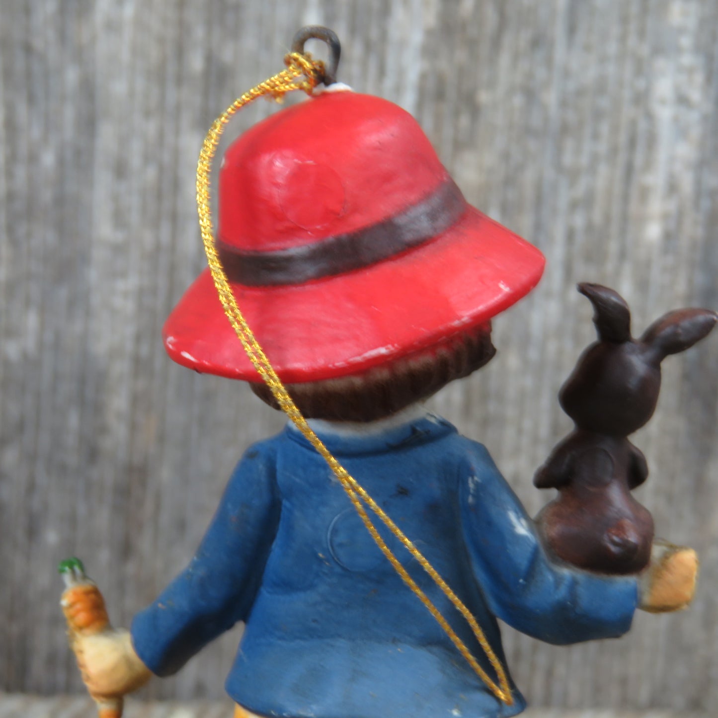 Vintage Boy with Bunny Rabbit and Carrot Christmas Ornament 1983 Bradford 7412 - At Grandma's Table