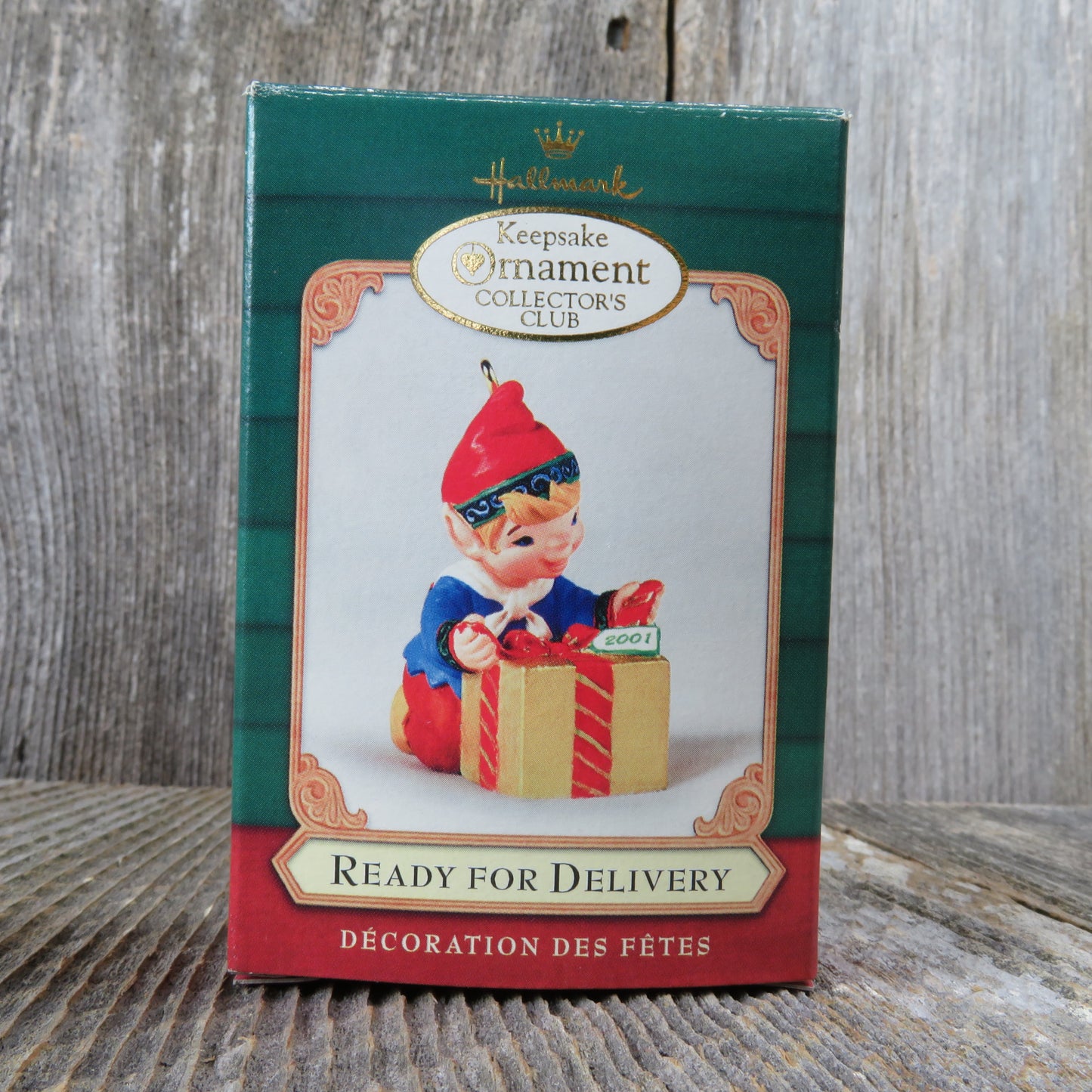 Ready for Delivery Hallmark Keepsake Christmas Ornament 2001 Elf Wrapping Gift - At Grandma's Table