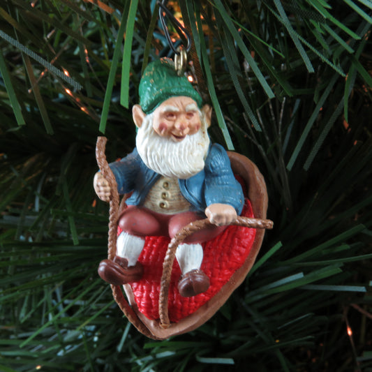 Vintage Walnut Shell Rider Elf or Gnome Hallmark Keepsake Christmas Ornament 1986 - At Grandma's Table