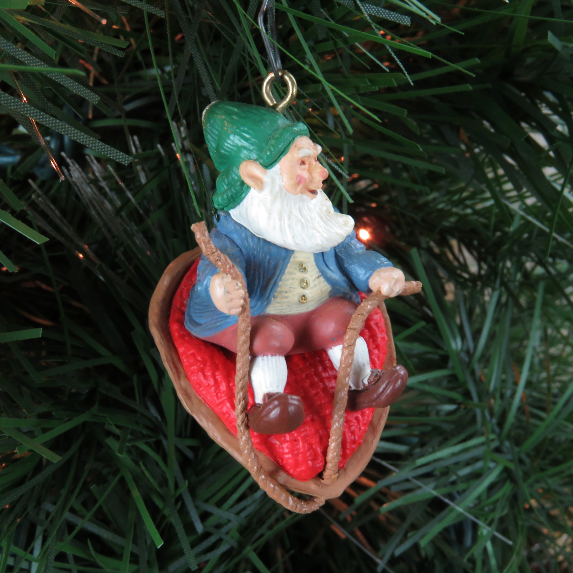 Vintage Walnut Shell Rider Elf or Gnome Hallmark Keepsake Christmas Ornament 1986 - At Grandma's Table