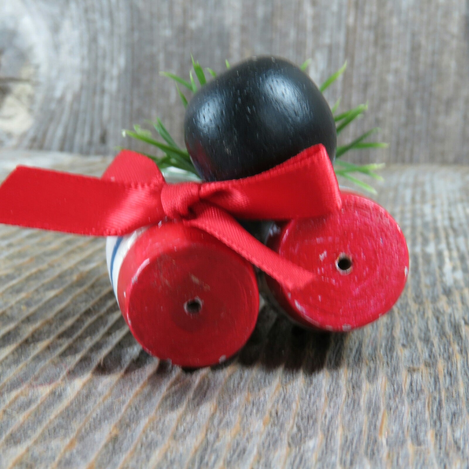 Vintage Bowling Ball and Pins Wood Christmas Ornament with Red Bow Holiday Decor - At Grandma's Table