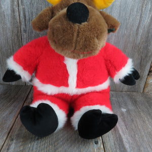 Vintage Santa Moose Plush Gund Stuffed Animal Christmas 1992 Red Suit Deer - At Grandma's Table