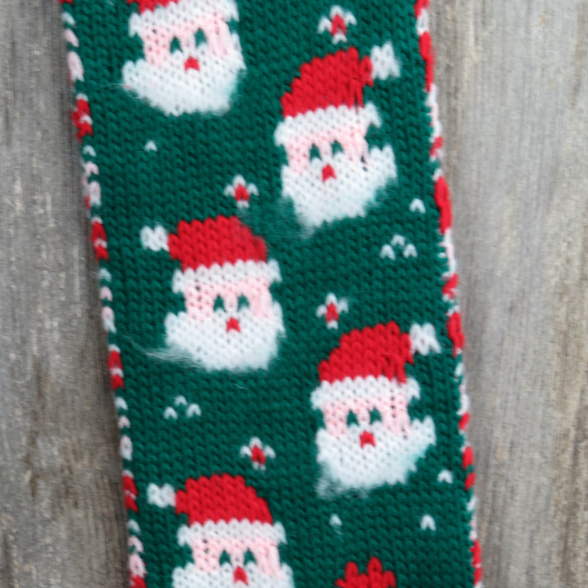 Vintage Knit Santa Christmas Stocking Chunky Green Red - At Grandma's Table