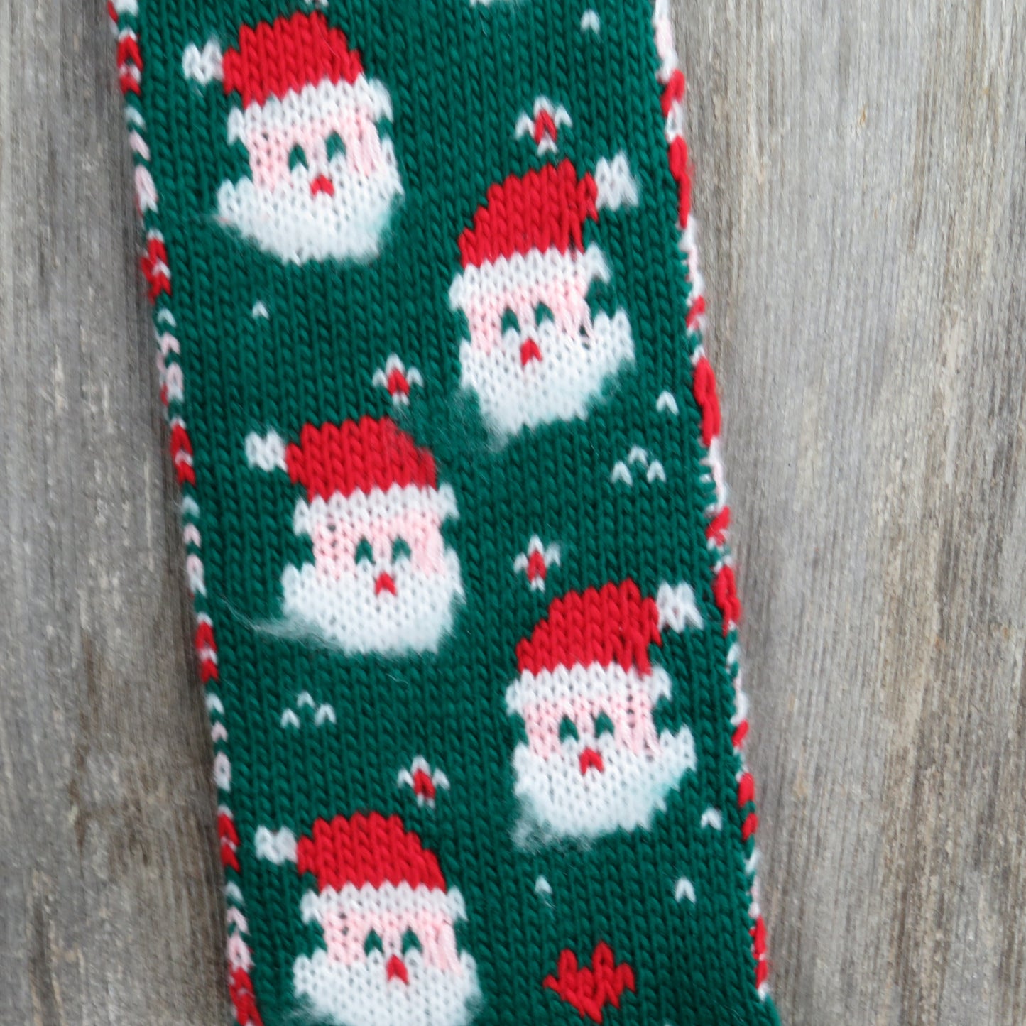 Vintage Knit Santa Christmas Stocking Chunky Green Red - At Grandma's Table