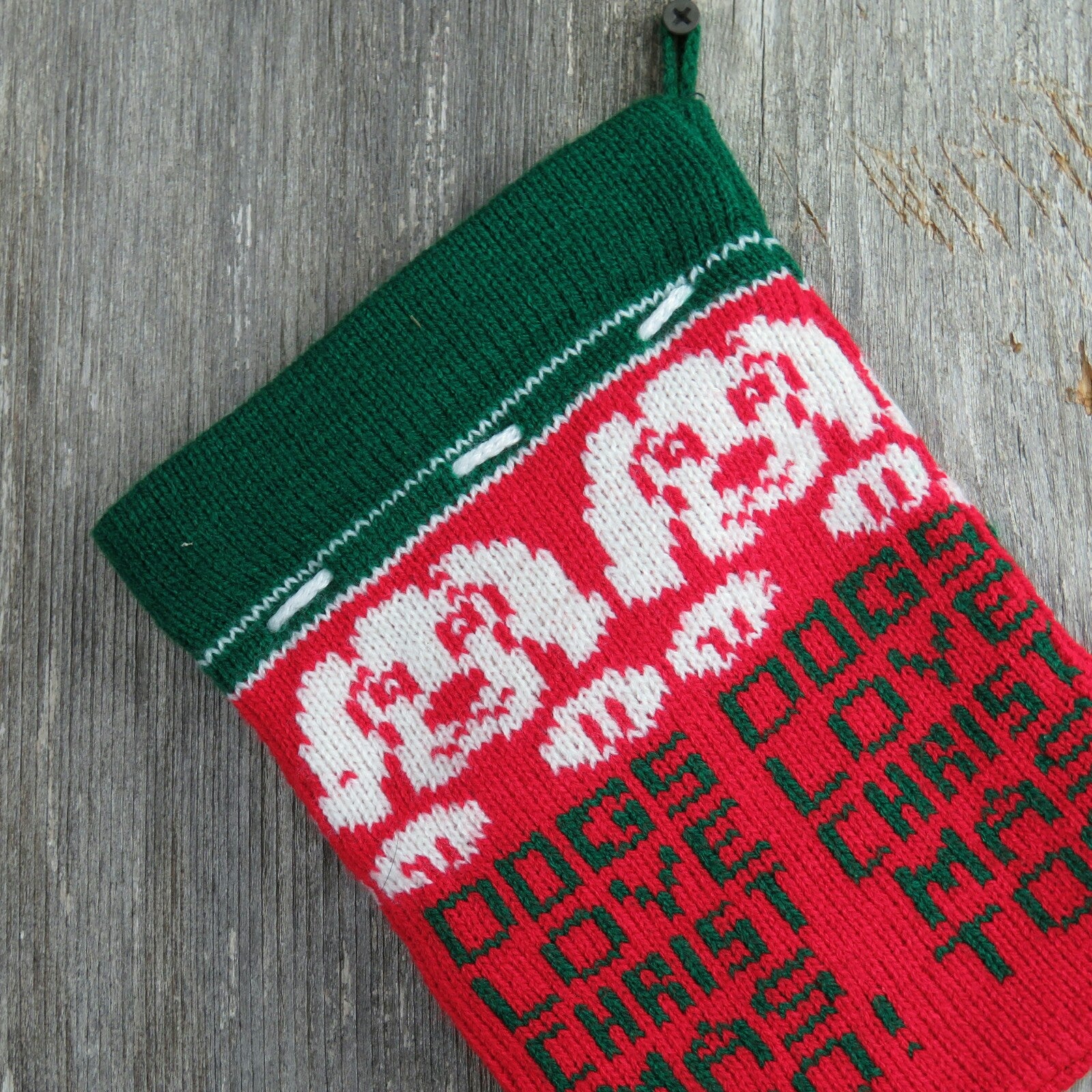 Vintage Dog Christmas Santa Sack Stocking Knitted Knit Dogs Love Christmas Too - At Grandma's Table