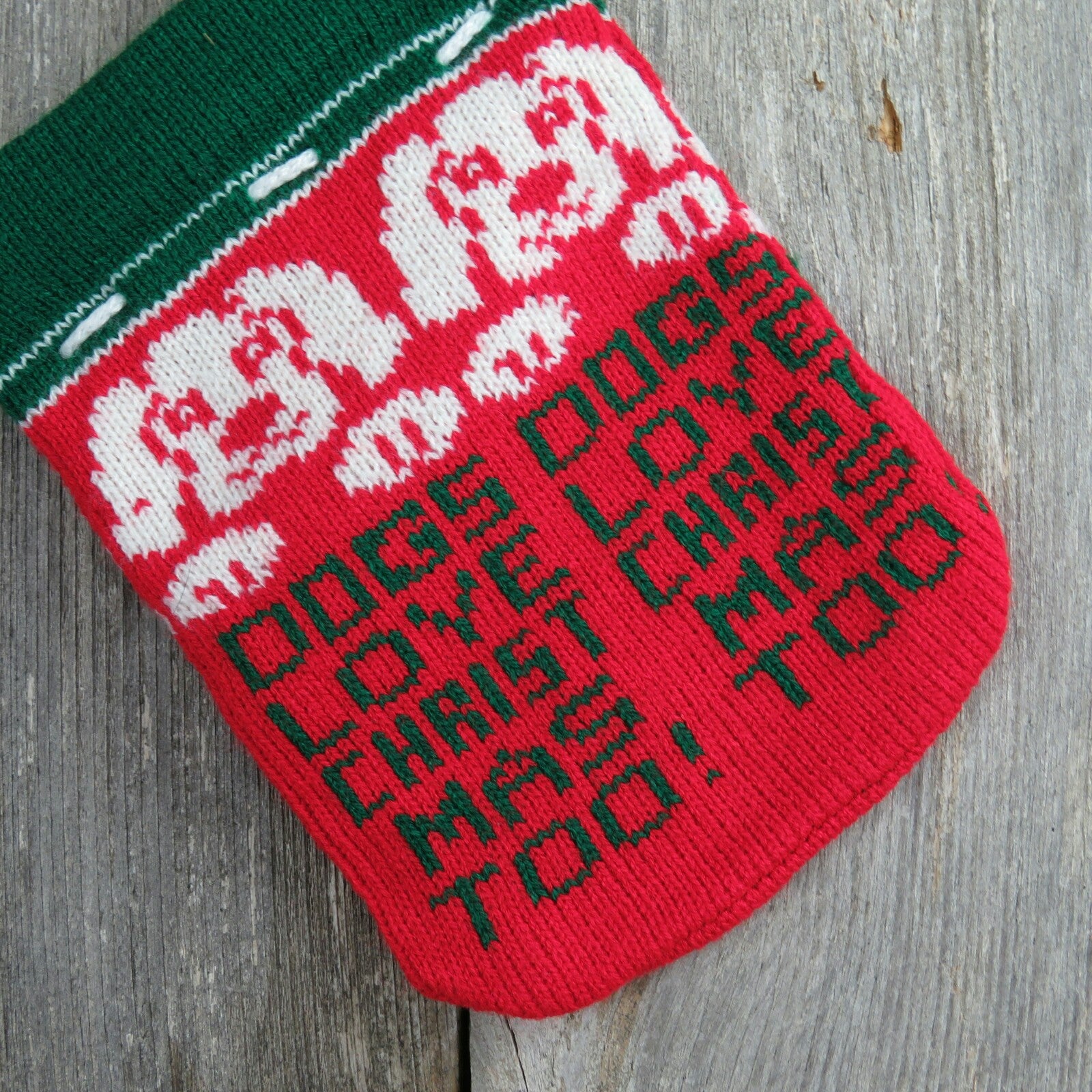 Vintage Dog Christmas Santa Sack Stocking Knitted Knit Dogs Love Christmas Too - At Grandma's Table