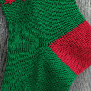 Vintage Reindeer Stocking Knitted Knit Christmas Tree Red Green - At Grandma's Table