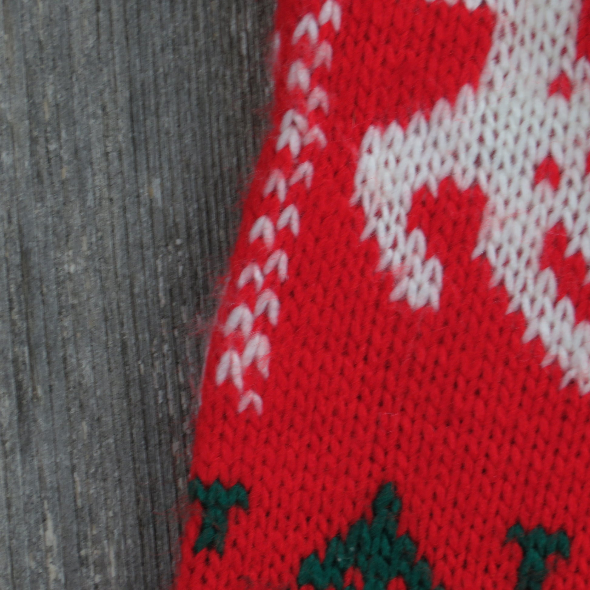 Vintage Knit Christmas Stocking Reindeer Tree Red Green Chunky ST106 - At Grandma's Table