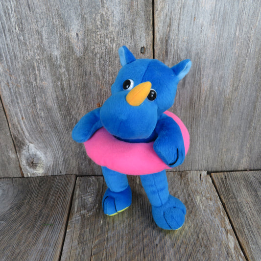Blue Rhinoceros Stuffed Animal Rhino with Pink Floaty Inner Tube Pool Toy Plush Kuddle Me Toys