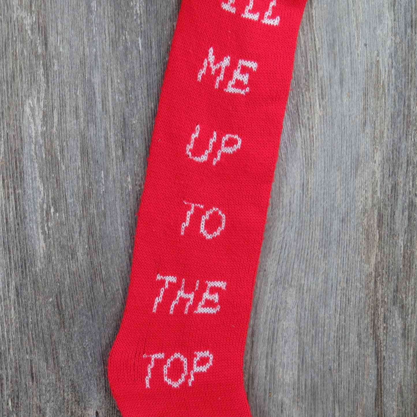 Vintage Knit Christmas Stocking Fill Me Up To The Top Please Red White Green - At Grandma's Table