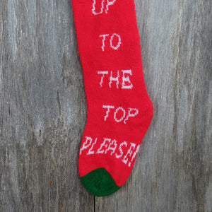 Vintage Knit Christmas Stocking Fill Me Up To The Top Please Red White Green - At Grandma's Table