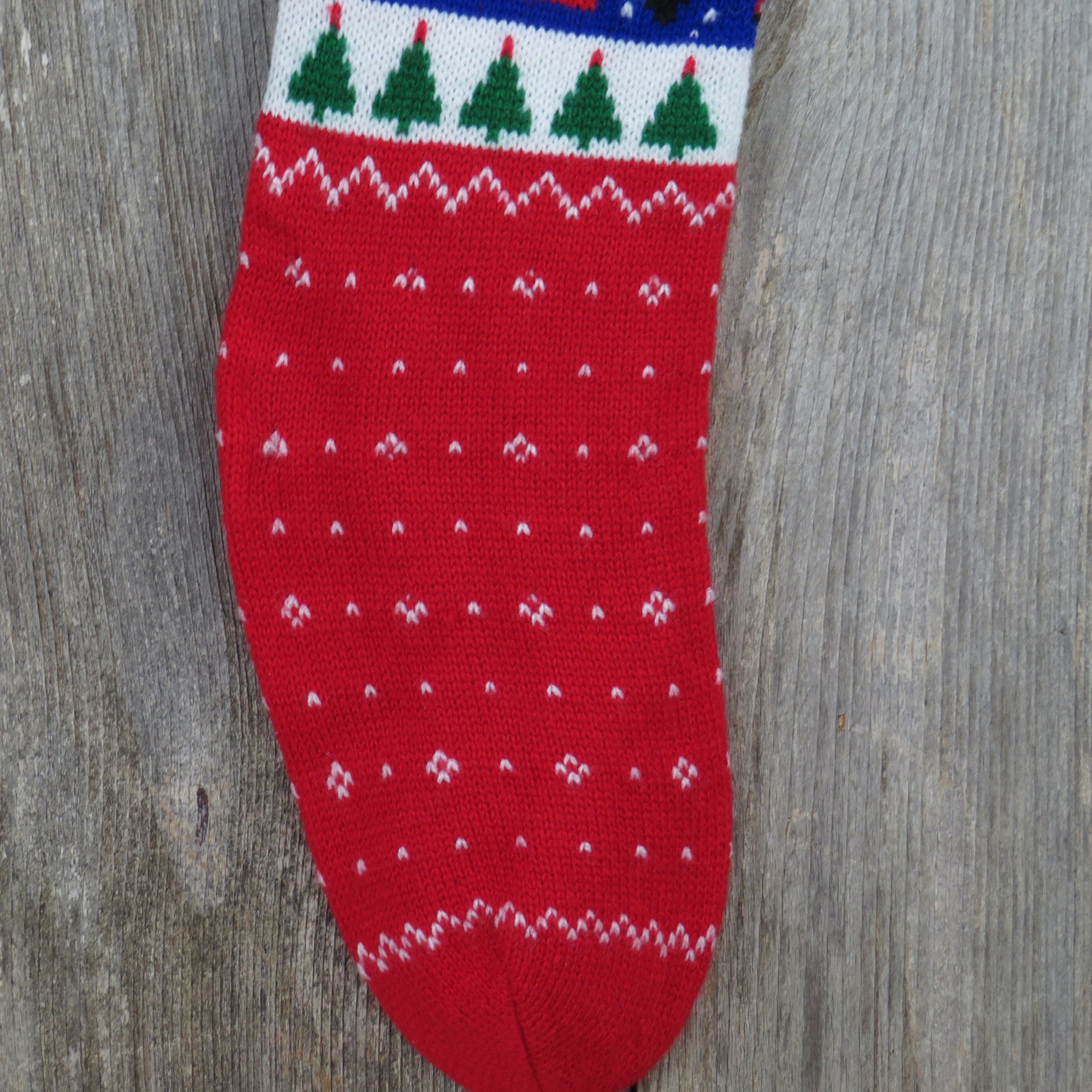 Vintage Cow Farm Knit Christmas Stocking Blue Red Green Santa Hat Tree ST103 - At Grandma's Table