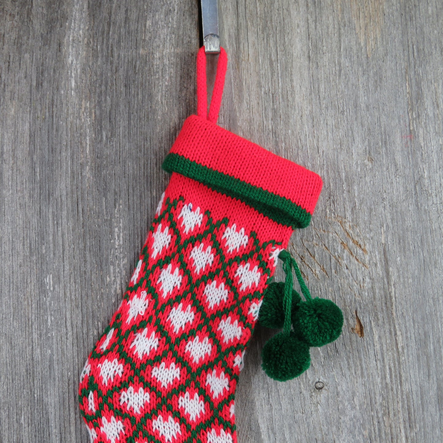 Vintage Mini Argyle Christmas Stocking Knitted Knit Red Green Pet Gift Bag - At Grandma's Table