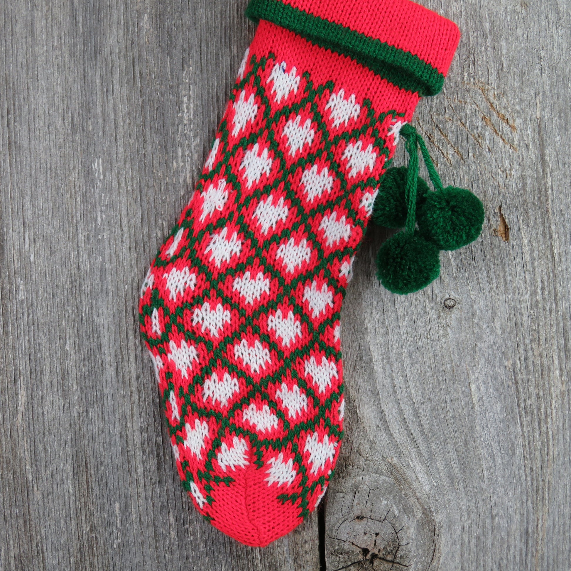 Vintage Mini Argyle Christmas Stocking Knitted Knit Red Green Pet Gift Bag - At Grandma's Table