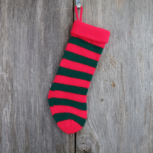 Vintage Mini Christmas Stocking Knitted Knit Striped Red Green Pet Gift Bag - At Grandma's Table