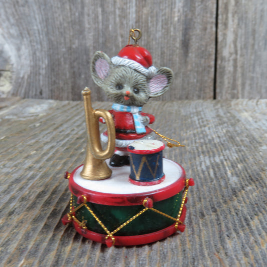 Vintage Mouse Drum Horn Christmas Ornament Plastic Trumpet Santa Suit Holiday Decor - At Grandma's Table