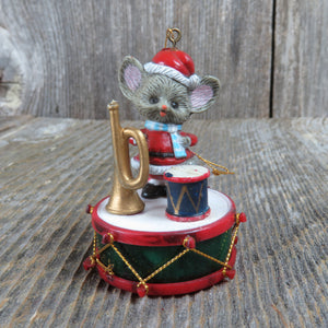 Vintage Mouse Drum Horn Christmas Ornament Plastic Trumpet Santa Suit Holiday Decor - At Grandma's Table