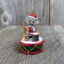 Load image into Gallery viewer, Vintage Mouse Drum Horn Christmas Ornament Plastic Trumpet Santa Suit Holiday Decor - At Grandma&#39;s Table