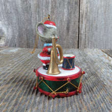 Load image into Gallery viewer, Vintage Mouse Drum Horn Christmas Ornament Plastic Trumpet Santa Suit Holiday Decor - At Grandma&#39;s Table