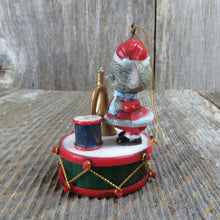 Load image into Gallery viewer, Vintage Mouse Drum Horn Christmas Ornament Plastic Trumpet Santa Suit Holiday Decor - At Grandma&#39;s Table