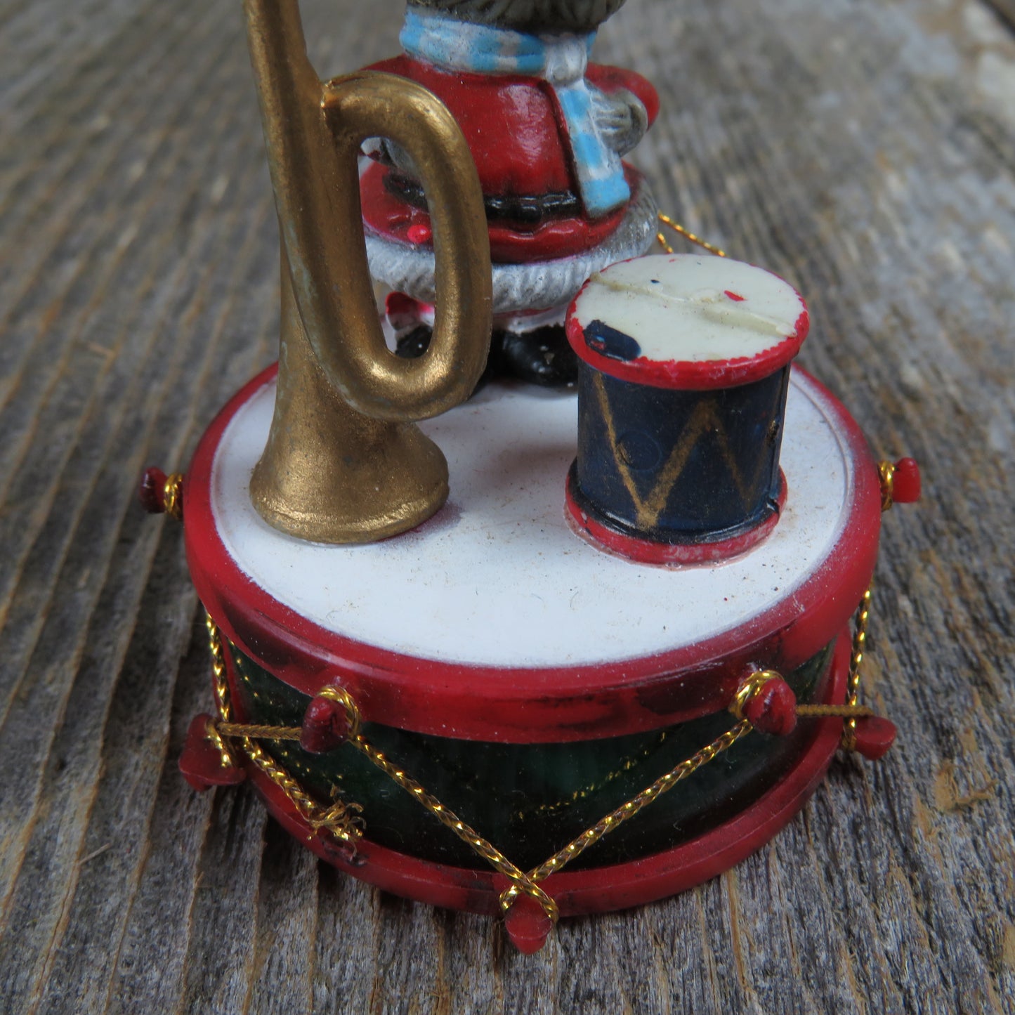 Vintage Mouse Drum Horn Christmas Ornament Plastic Trumpet Santa Suit Holiday Decor - At Grandma's Table
