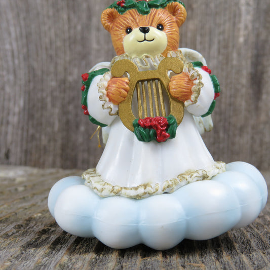 Vintage Teddy Bear Angel on a Cloud Ornament Christmas Figurine 1987 Enesco Lucy Rigg Harp Holiday Decor - At Grandma's Table