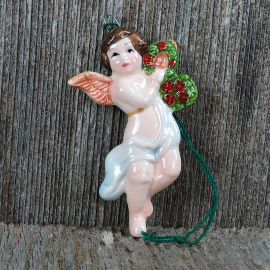 Vintage Angel Cherub Ornament Porcelain Wreath Christmas ACOF 1980 Japan Holiday Decor - At Grandma's Table