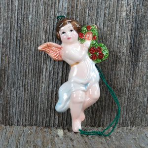 Vintage Angel Cherub Ornament Porcelain Wreath Christmas ACOF 1980 Japan Holiday Decor - At Grandma's Table