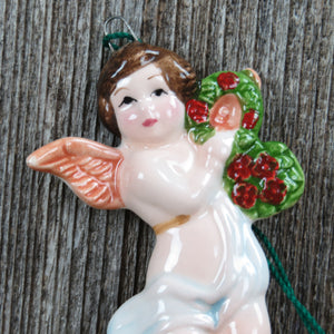Vintage Angel Cherub Ornament Porcelain Wreath Christmas ACOF 1980 Japan Holiday Decor - At Grandma's Table