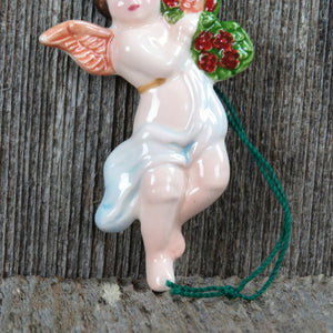 Vintage Angel Cherub Ornament Porcelain Wreath Christmas ACOF 1980 Japan Holiday Decor - At Grandma's Table