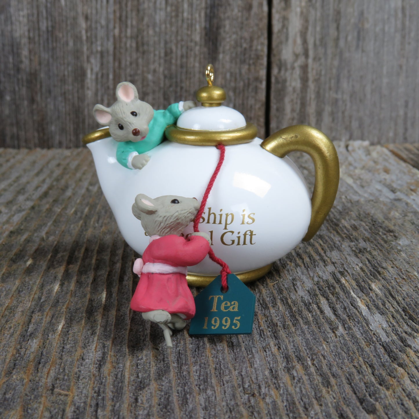 Vintage Mice Teapot Ornament Mouse Hallmark Christmas Two For Tea Friendship Gift 1995 - At Grandma's Table