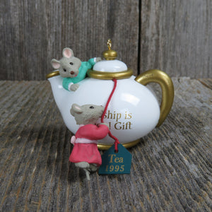 Vintage Mice Teapot Ornament Mouse Hallmark Christmas Two For Tea Friendship Gift 1995 - At Grandma's Table