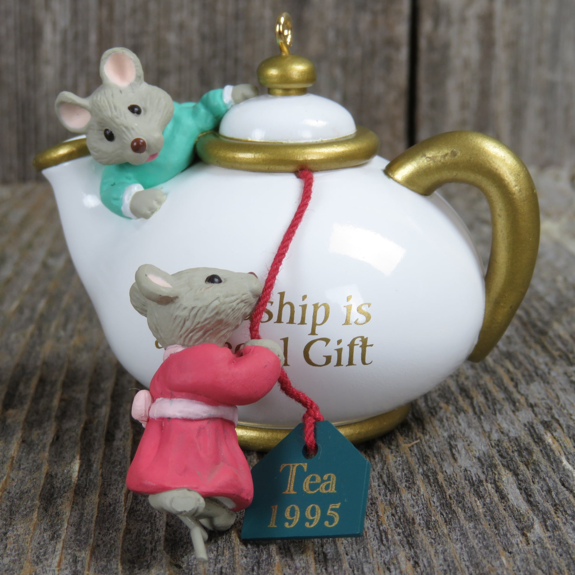 Vintage Mice Teapot Ornament Mouse Hallmark Christmas Two For Tea Friendship Gift 1995 - At Grandma's Table