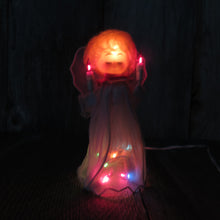 Load image into Gallery viewer, Vintage Angel Tree Topper Christmas White Dress Eyes Closed Golden Blond Hair Sleeping Red Lights