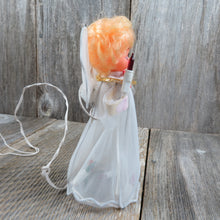 Load image into Gallery viewer, Vintage Angel Tree Topper Christmas White Dress Eyes Closed Golden Blond Hair Sleeping Red Lights