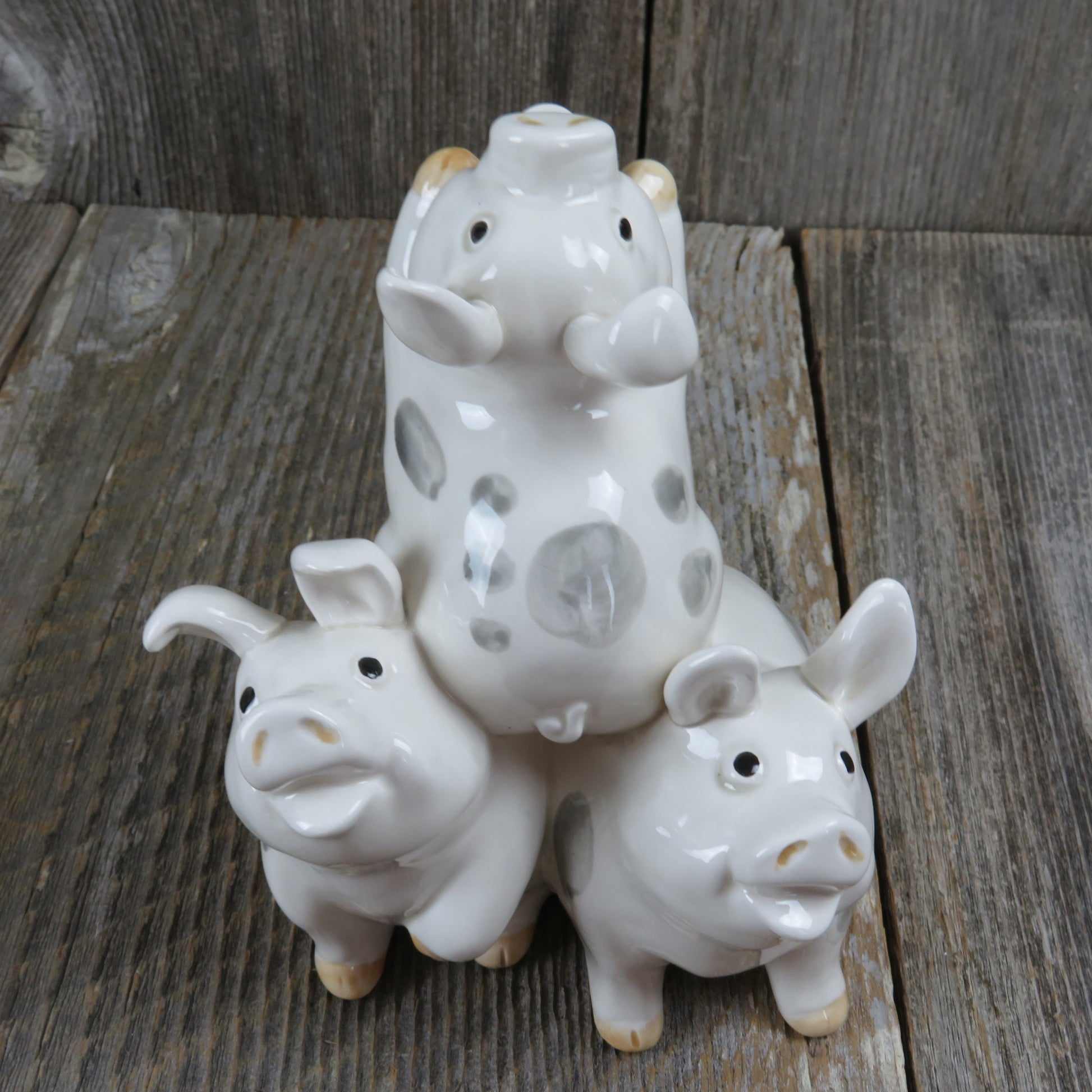 Vintage Stacked Pigs Figurine Omnibus OCI Japan Fitz Floyd Pig Pile Porcelain - At Grandma's Table