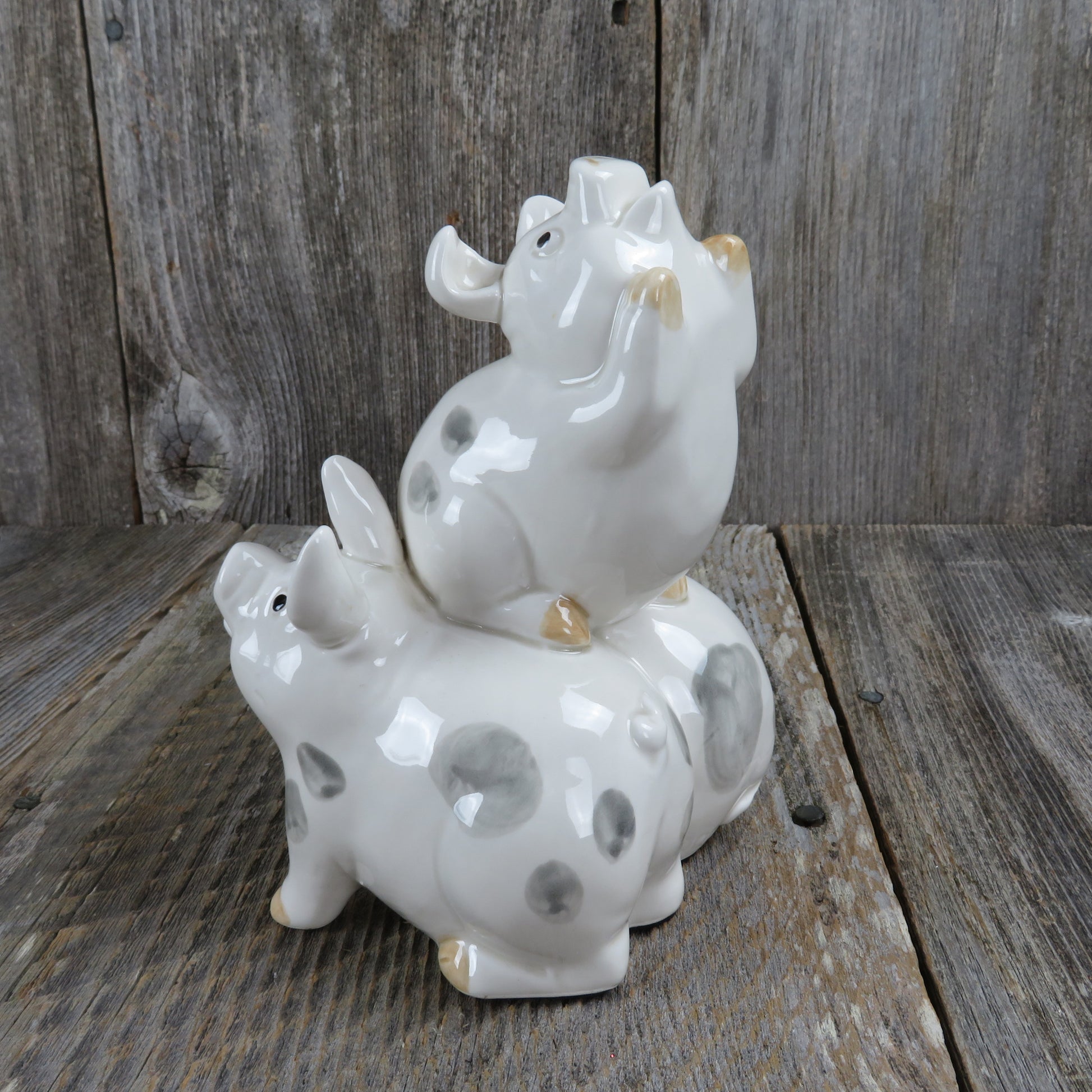 Vintage Stacked Pigs Figurine Omnibus OCI Japan Fitz Floyd Pig Pile Porcelain - At Grandma's Table