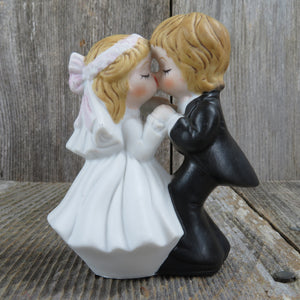 Vintage Kissing Bride Groom Figurine Cake Topper Ceramic Blonde Bisque Bouquet - At Grandma's Table