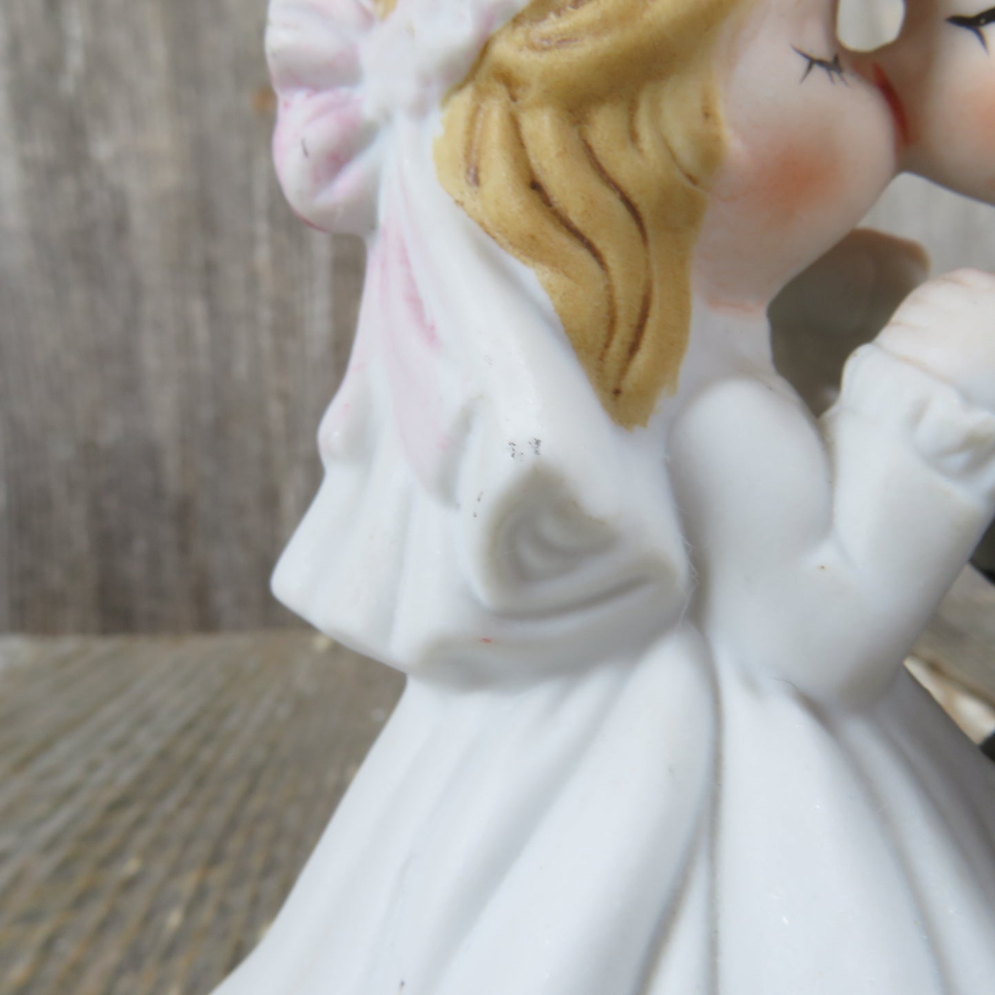 Vintage Kissing Bride Groom Figurine Cake Topper Ceramic Blonde Bisque Bouquet - At Grandma's Table