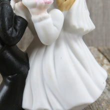Load image into Gallery viewer, Vintage Kissing Bride Groom Figurine Cake Topper Ceramic Blonde Bisque Bouquet - At Grandma&#39;s Table