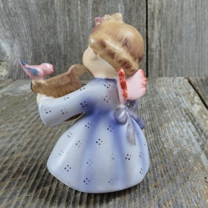 Angel Figurine Lefton Harp Blue Dress Vintage Spring Musical Bird 149 Flower in Hair Pink Wing - At Grandma's Table