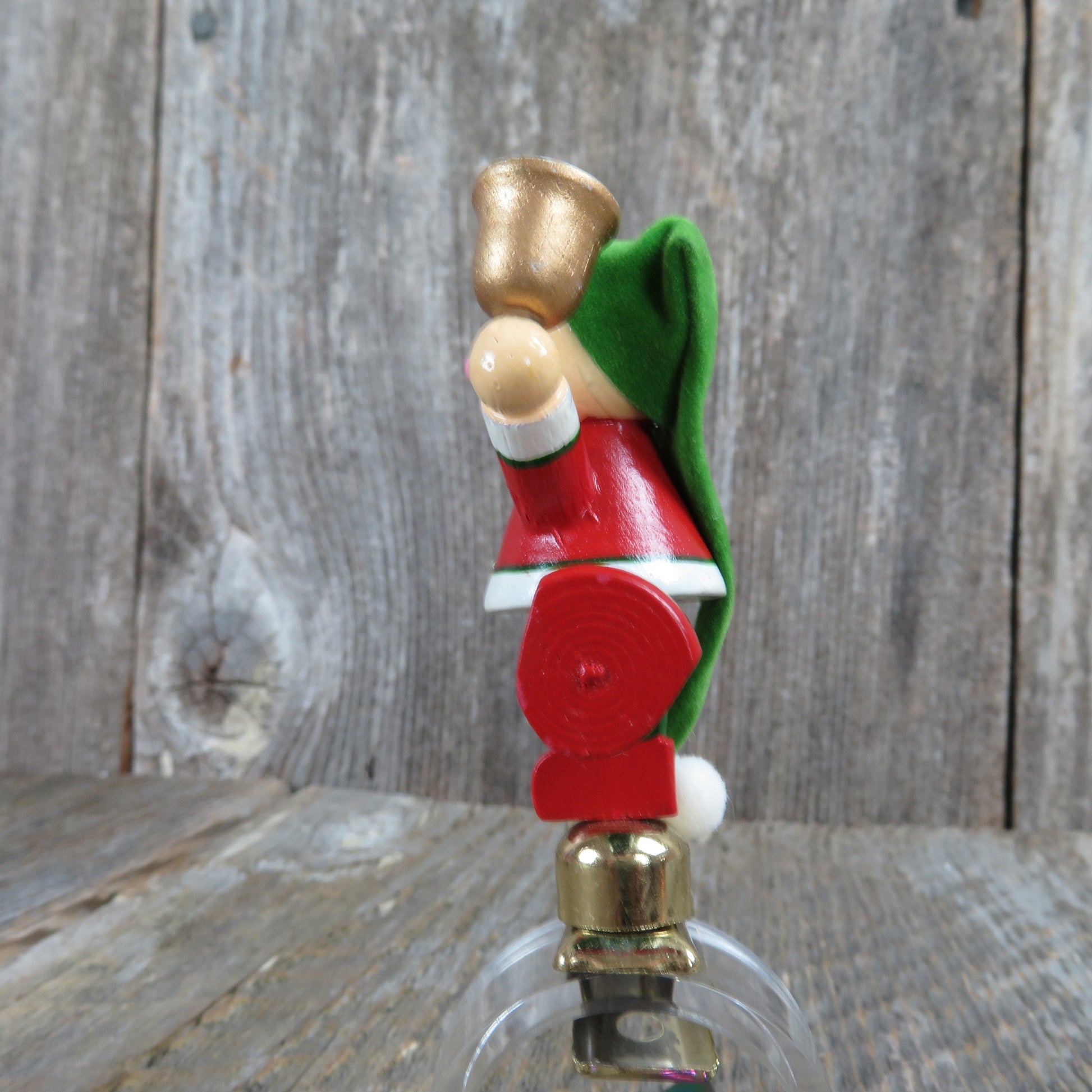 Vintage Jester Elf Bell Ringer Wooden Ornament Dakin Clip Christmas Wood 1985 - At Grandma's Table