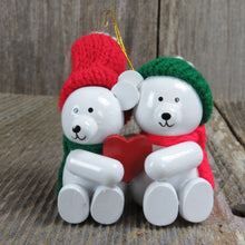 Load image into Gallery viewer, Vintage Sweetheart Teddy Bears Wood Christmas Ornament Heart Wooden Knit Hat - At Grandma&#39;s Table